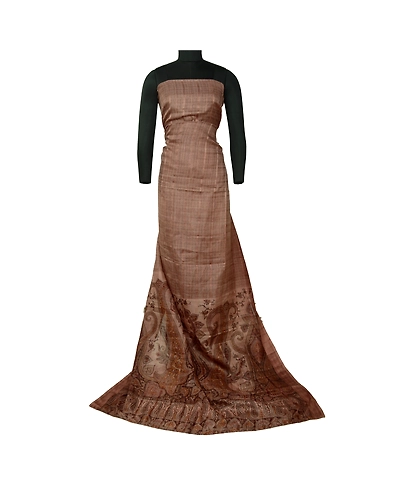 Sanskriti Vintage Sarees Brown 100% Pure Silk Printed Sari 5Yd Soft Craft Fabric, PR-64646-Brown-Pure Silk-2