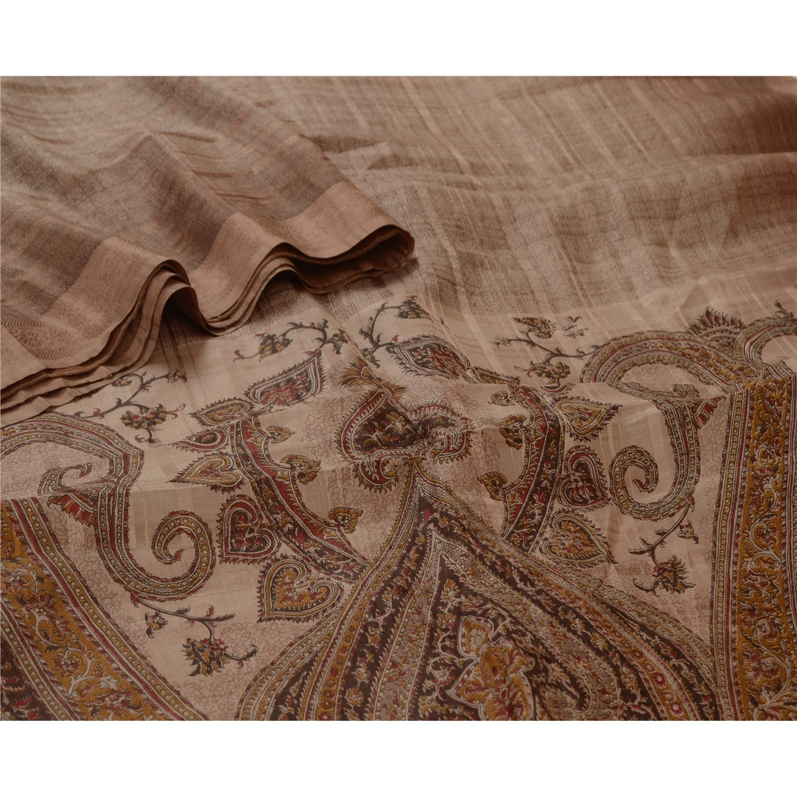 Sanskriti Vintage Sarees Brown 100% Pure Silk Printed Sari 5Yd Soft Craft Fabric, PR-64646-Brown-Pure Silk-5