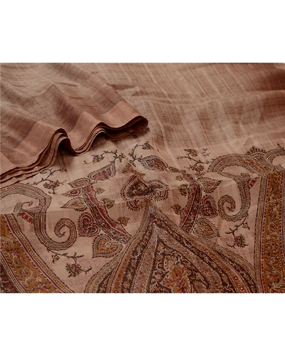 Sanskriti Vintage Sarees Brown 100% Pure Silk Printed Sari 5Yd Soft Craft Fabric, PR-64646-Brown-Pure Silk-5