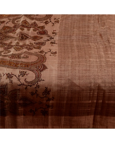 Sanskriti Vintage Sarees Brown 100% Pure Silk Printed Sari 5Yd Soft Craft Fabric, PR-64646-Brown-Pure Silk-6