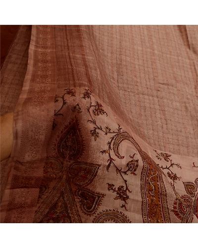 Sanskriti Vintage Sarees Brown 100% Pure Silk Printed Sari 5Yd Soft Craft Fabric, PR-64646-Brown-Pure Silk-8