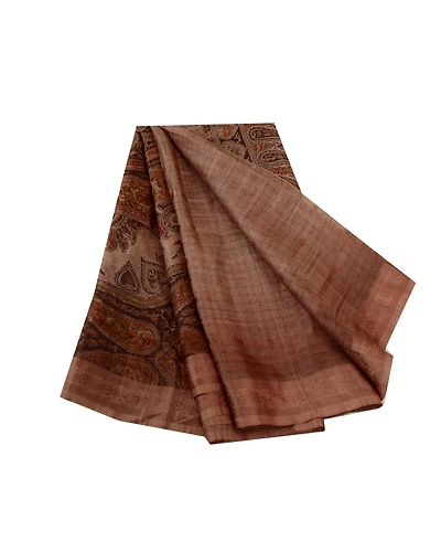 Sanskriti Vintage Sarees Brown 100% Pure Silk Printed Sari 5Yd Soft Craft Fabric, PR-64646-Brown-Pure Silk-10