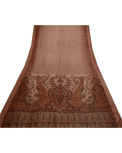 Sanskriti Vintage Sarees Brown 100% Pure Silk Printed Sari 5Yd Soft Craft Fabric, PR-64646-Brown-Pure Silk-11