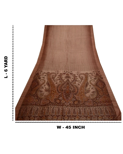 Sanskriti Vintage Sarees Brown 100% Pure Silk Printed Sari 5Yd Soft Craft Fabric, PR-64646-Brown-Pure Silk-12