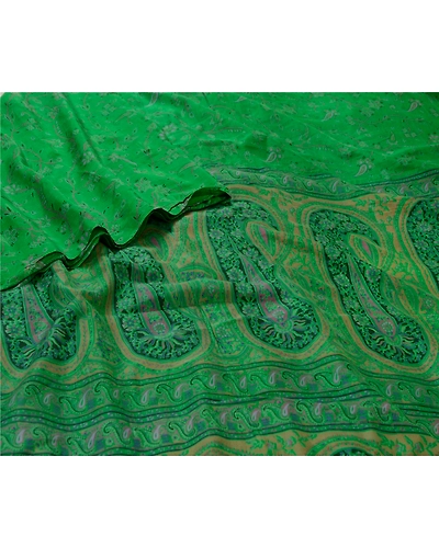 Sanskriti Vintage Sarees Green From India Pure Silk Printed Sari Craft Fabric, PR-64651-Green-Pure Silk-5