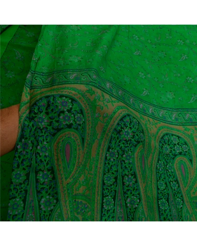 Sanskriti Vintage Sarees Green From India Pure Silk Printed Sari Craft Fabric, PR-64651-Green-Pure Silk-8