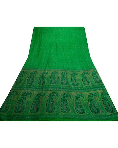 Sanskriti Vintage Sarees Green From India Pure Silk Printed Sari Craft Fabric, PR-64651-Green-Pure Silk-11