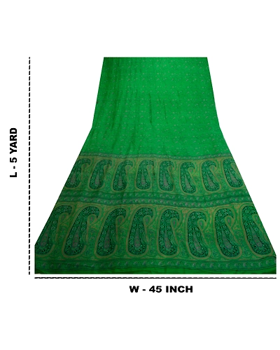 Sanskriti Vintage Sarees Green From India Pure Silk Printed Sari Craft Fabric, PR-64651-Green-Pure Silk-12