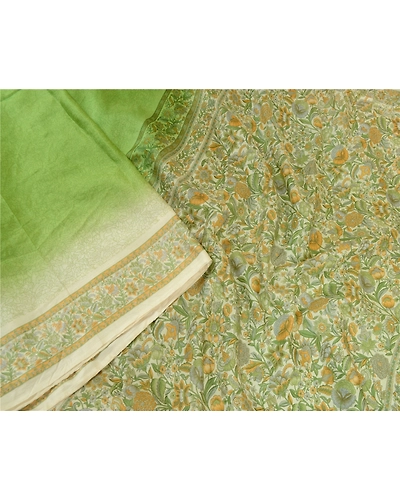 Sanskriti Vintage Sarees Green From India Pure Silk Printed Sari Craft Fabric, PR-64653-Green-Pure Silk-3