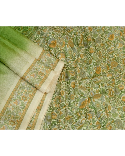 Sanskriti Vintage Sarees Green From India Pure Silk Printed Sari Craft Fabric, PR-64653-Green-Pure Silk-4