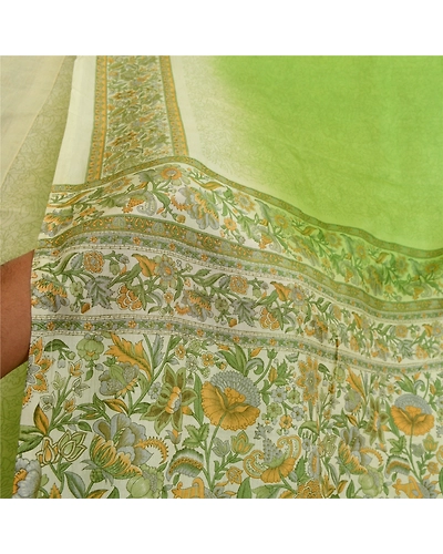 Sanskriti Vintage Sarees Green From India Pure Silk Printed Sari Craft Fabric, PR-64653-Green-Pure Silk-8