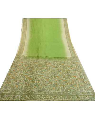 Sanskriti Vintage Sarees Green From India Pure Silk Printed Sari Craft Fabric, PR-64653-Green-Pure Silk-11