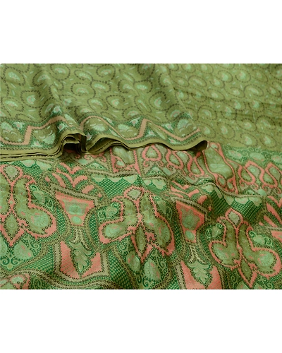 Sanskriti Vintage Sarees From India Green Pure Silk Printed Sari Craft Fabric, PR-64675-Green-Pure Silk-1