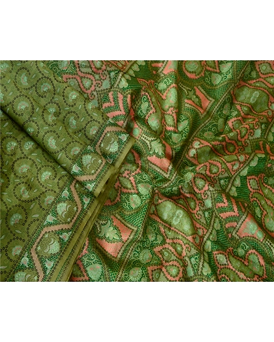 Sanskriti Vintage Sarees From India Green Pure Silk Printed Sari Craft Fabric, PR-64675-Green-Pure Silk-4