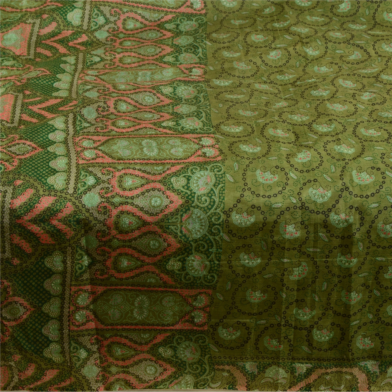 Sanskriti Vintage Sarees From India Green Pure Silk Printed Sari Craft Fabric, PR-64675-Green-Pure Silk-6