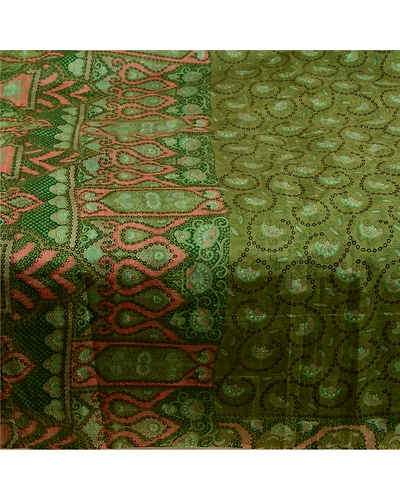 Sanskriti Vintage Sarees From India Green Pure Silk Printed Sari Craft Fabric, PR-64675-Green-Pure Silk-6