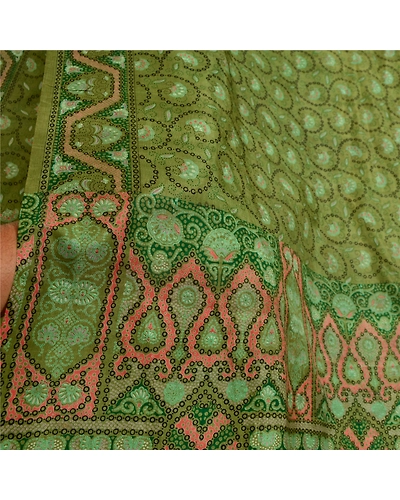 Sanskriti Vintage Sarees From India Green Pure Silk Printed Sari Craft Fabric, PR-64675-Green-Pure Silk-8