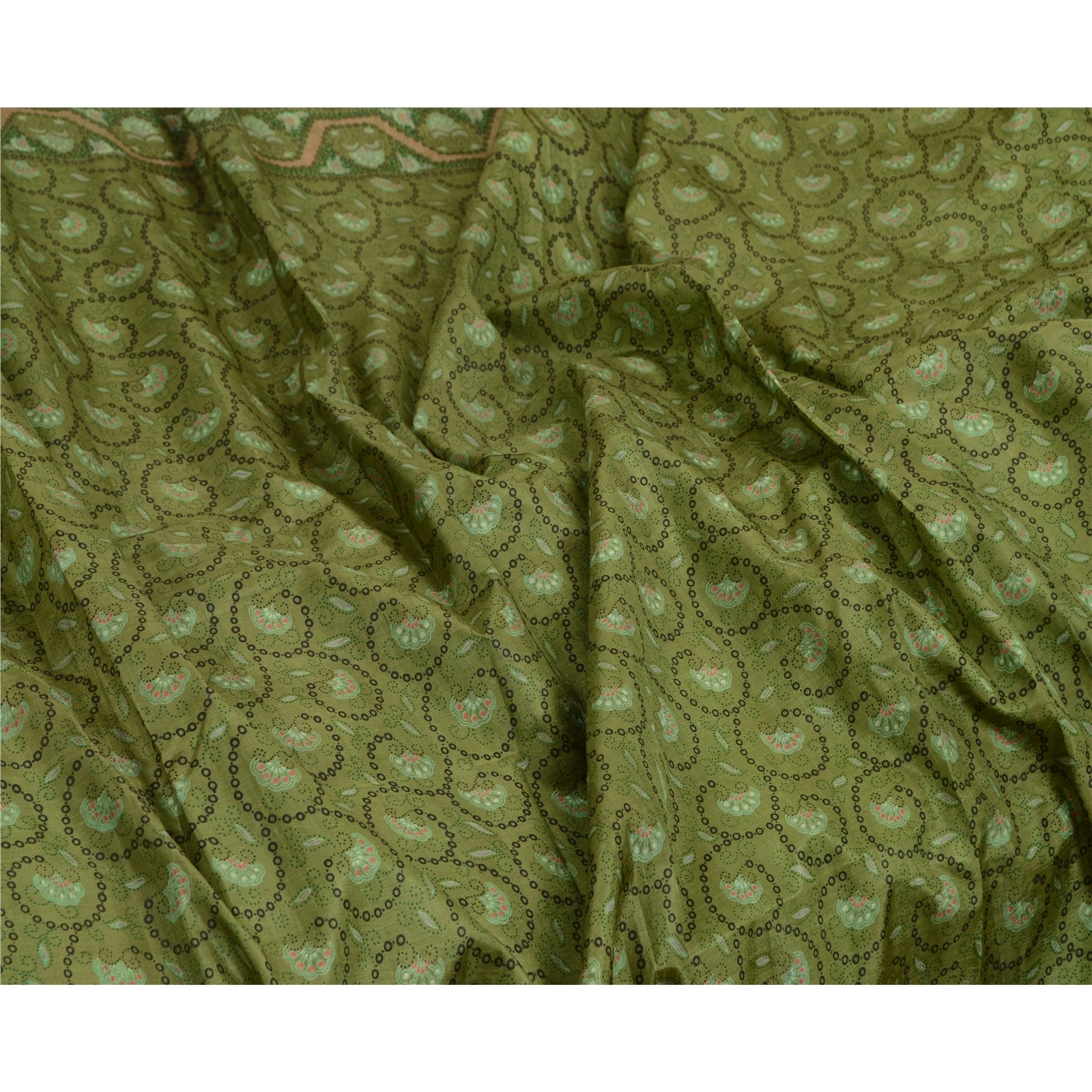 Sanskriti Vintage Sarees From India Green Pure Silk Printed Sari Craft Fabric, PR-64675-Green-Pure Silk-9