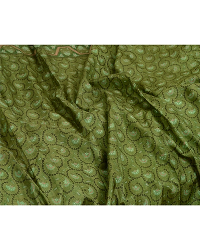 Sanskriti Vintage Sarees From India Green Pure Silk Printed Sari Craft Fabric, PR-64675-Green-Pure Silk-9