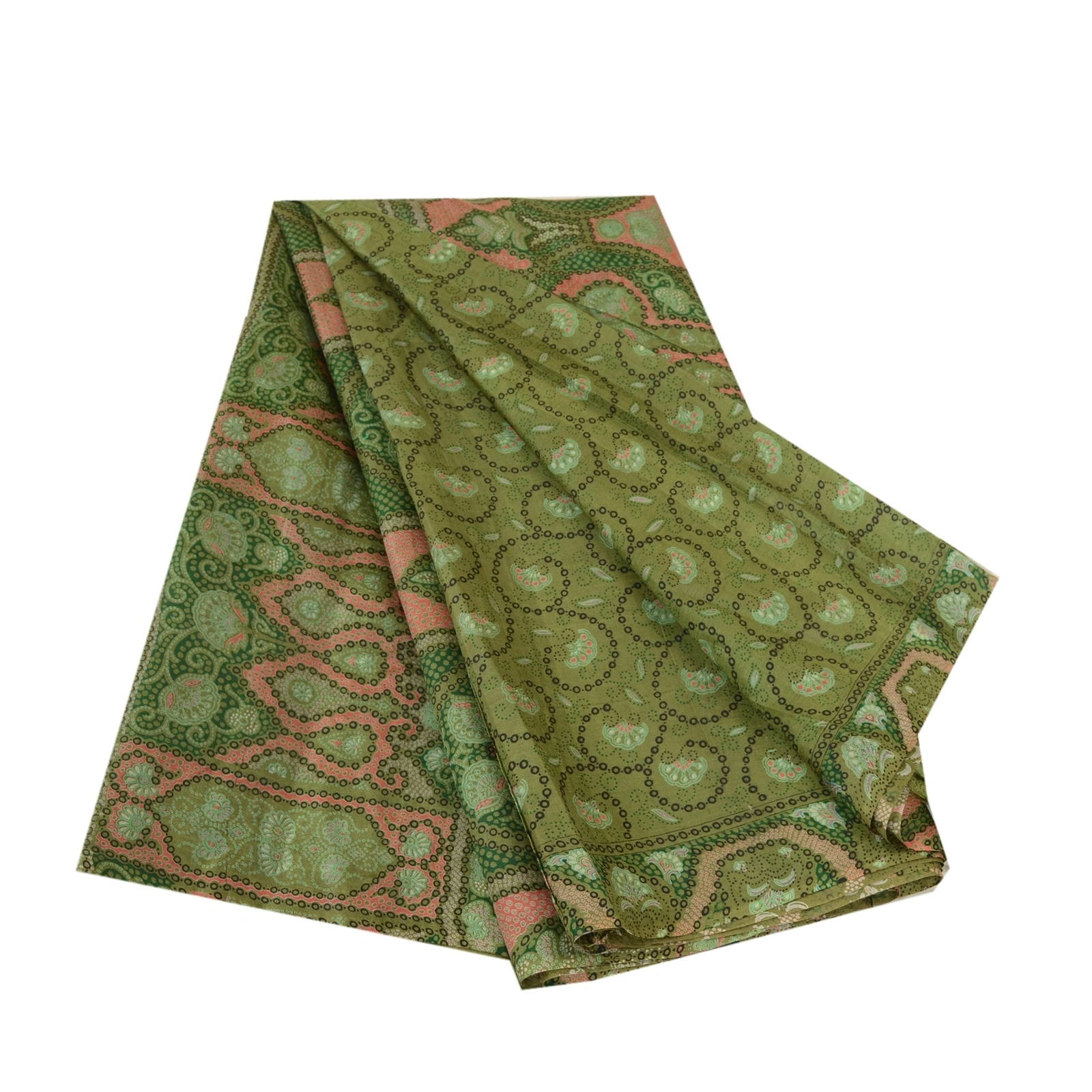 Sanskriti Vintage Sarees From India Green Pure Silk Printed Sari Craft Fabric, PR-64675-Green-Pure Silk-10