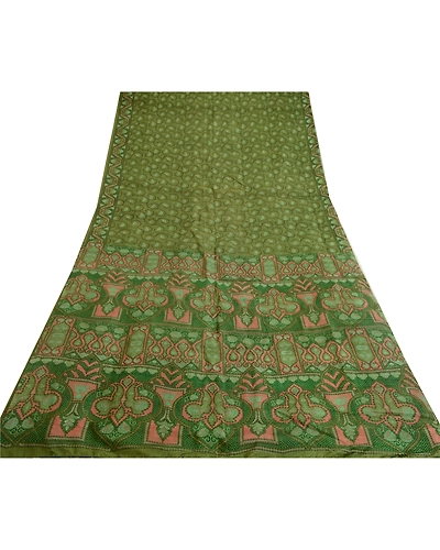Sanskriti Vintage Sarees From India Green Pure Silk Printed Sari Craft Fabric, PR-64675-Green-Pure Silk-11