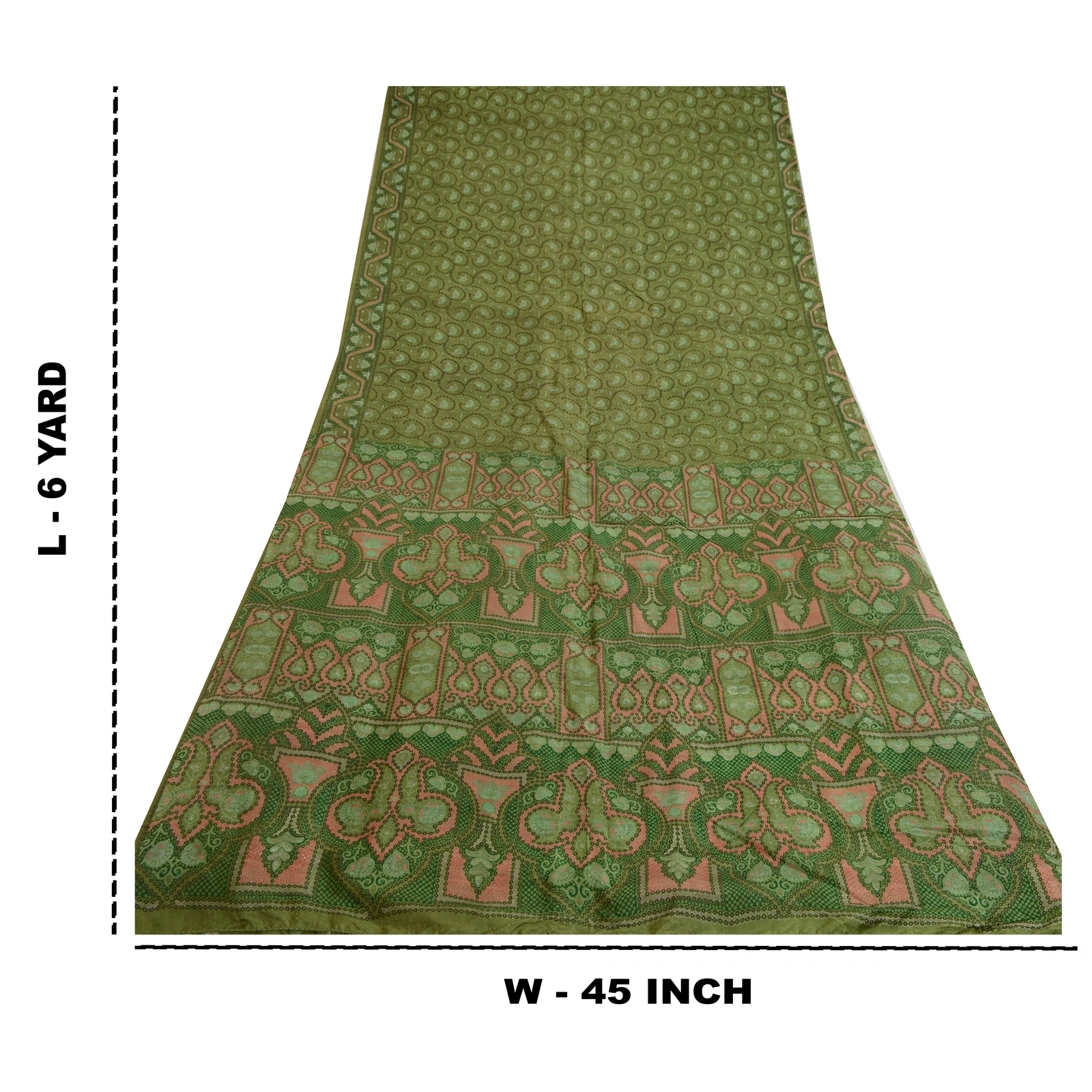 Sanskriti Vintage Sarees From India Green Pure Silk Printed Sari Craft Fabric, PR-64675-Green-Pure Silk-12