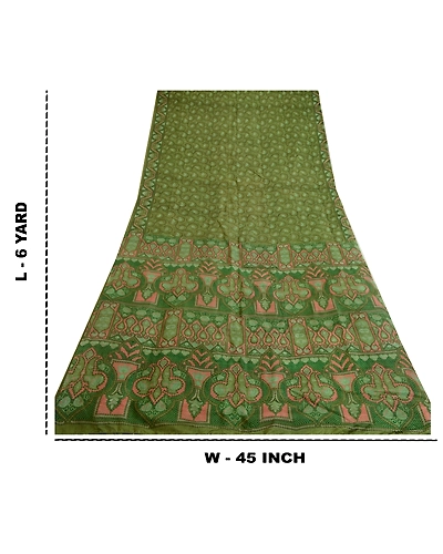 Sanskriti Vintage Sarees From India Green Pure Silk Printed Sari Craft Fabric, PR-64675-Green-Pure Silk-12