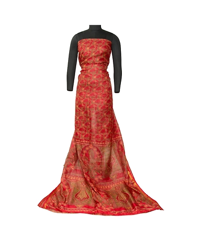 Sanskriti Vintage Sarees Red Zari Border Pure Silk Printed Sari 5Yd Craft Fabric, PR-64676-Red-Pure Silk-2