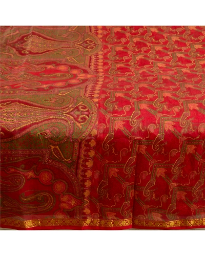 Sanskriti Vintage Sarees Red Zari Border Pure Silk Printed Sari 5Yd Craft Fabric, PR-64676-Red-Pure Silk-6