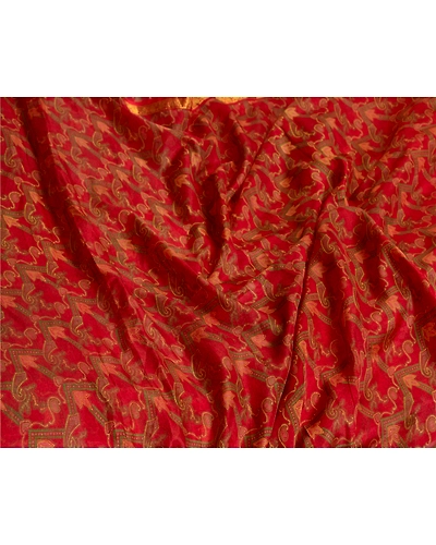 Sanskriti Vintage Sarees Red Zari Border Pure Silk Printed Sari 5Yd Craft Fabric, PR-64676-Red-Pure Silk-9