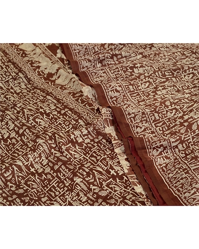 Sanskriti Vintage Sarees Indian Brown Human Printed Pure Silk Sari Craft Fabric, PR-64680-Brown-Pure Silk-5