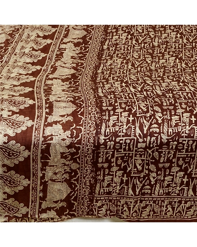 Sanskriti Vintage Sarees Indian Brown Human Printed Pure Silk Sari Craft Fabric, PR-64680-Brown-Pure Silk-6