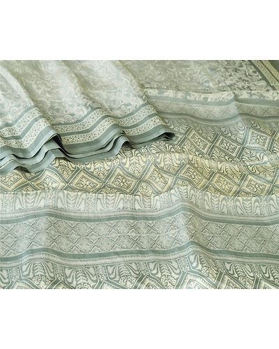 Sanskriti Vintage Sarees From Indian Gray Printed Pure Silk Sari Craft Fabric, PR-64681-Gray-Pure Silk-1