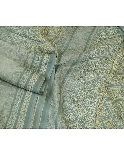 Sanskriti Vintage Sarees From Indian Gray Printed Pure Silk Sari Craft Fabric, PR-64681-Gray-Pure Silk-3