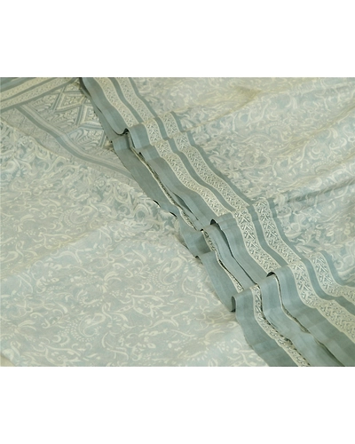 Sanskriti Vintage Sarees From Indian Gray Printed Pure Silk Sari Craft Fabric, PR-64681-Gray-Pure Silk-4