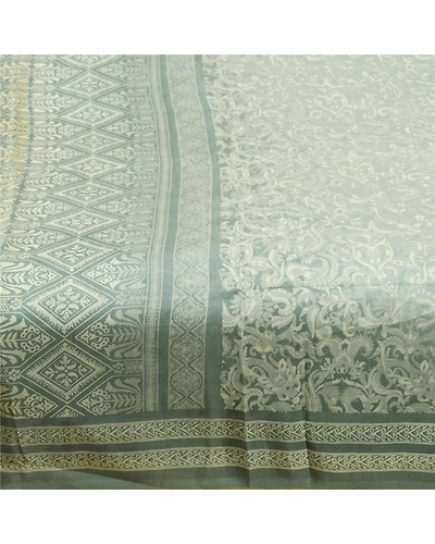 Sanskriti Vintage Sarees From Indian Gray Printed Pure Silk Sari Craft Fabric, PR-64681-Gray-Pure Silk-5