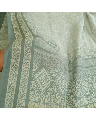 Sanskriti Vintage Sarees From Indian Gray Printed Pure Silk Sari Craft Fabric, PR-64681-Gray-Pure Silk-7