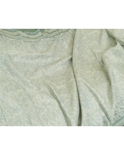 Sanskriti Vintage Sarees From Indian Gray Printed Pure Silk Sari Craft Fabric, PR-64681-Gray-Pure Silk-8