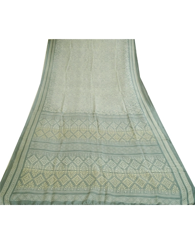 Sanskriti Vintage Sarees From Indian Gray Printed Pure Silk Sari Craft Fabric, PR-64681-Gray-Pure Silk-10