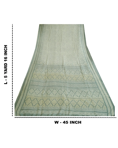 Sanskriti Vintage Sarees From Indian Gray Printed Pure Silk Sari Craft Fabric, PR-64681-Gray-Pure Silk-11