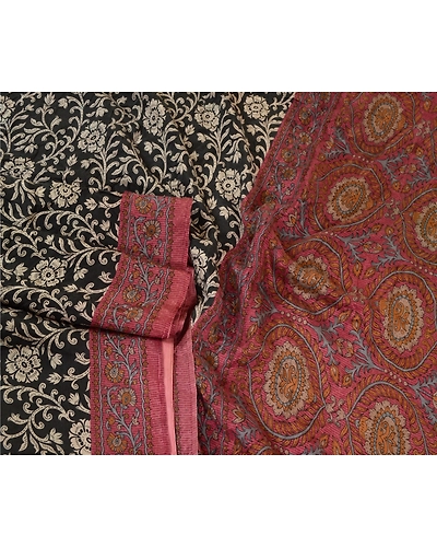 Sanskriti Vintage Sarees Black &amp; Purple Printed Pure Silk Sari Soft Craft Fabric, PR-64684-Black &amp; Purple-Pure Silk-3
