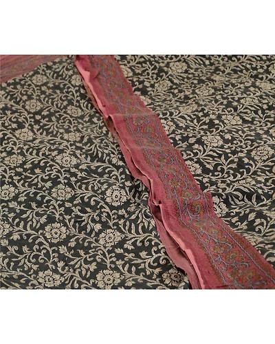 Sanskriti Vintage Sarees Black &amp; Purple Printed Pure Silk Sari Soft Craft Fabric, PR-64684-Black &amp; Purple-Pure Silk-4