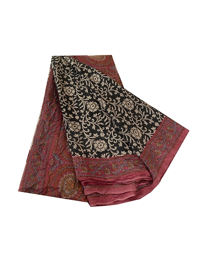 Sanskriti Vintage Sarees Black &amp; Purple Printed Pure Silk Sari Soft Craft Fabric, PR-64684-Black &amp; Purple-Pure Silk-9