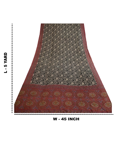 Sanskriti Vintage Sarees Black &amp; Purple Printed Pure Silk Sari Soft Craft Fabric, PR-64684-Black &amp; Purple-Pure Silk-11