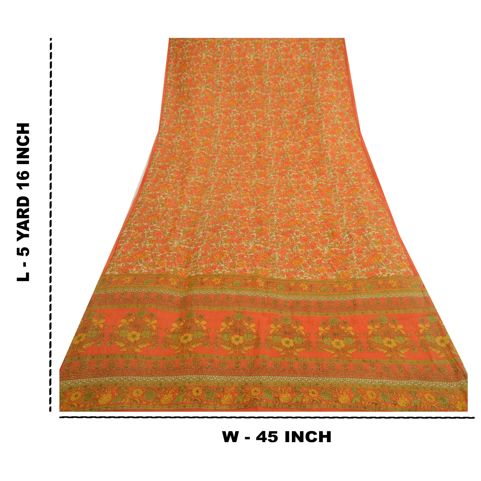 Sanskriti Vintage Sarees Orange Printed 100% Pure Silk Sari Soft Craft Fabric, PR-64685-Orange-Pure Silk-11