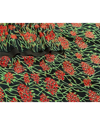 Sanskriti Vintage Sarees Black &amp; Red Pure Satin Silk Printed Sari Craft Fabric, PR-64697-Black &amp; Red-Pure Satin Silk-1
