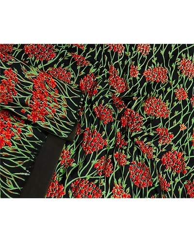 Sanskriti Vintage Sarees Black &amp; Red Pure Satin Silk Printed Sari Craft Fabric, PR-64697-Black &amp; Red-Pure Satin Silk-4