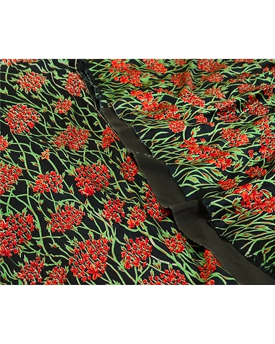 Sanskriti Vintage Sarees Black &amp; Red Pure Satin Silk Printed Sari Craft Fabric, PR-64697-Black &amp; Red-Pure Satin Silk-5