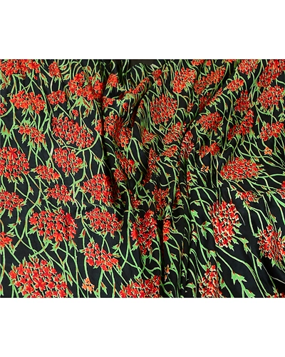 Sanskriti Vintage Sarees Black &amp; Red Pure Satin Silk Printed Sari Craft Fabric, PR-64697-Black &amp; Red-Pure Satin Silk-9