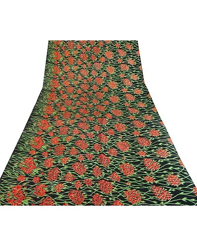 Sanskriti Vintage Sarees Black &amp; Red Pure Satin Silk Printed Sari Craft Fabric, PR-64697-Black &amp; Red-Pure Satin Silk-11
